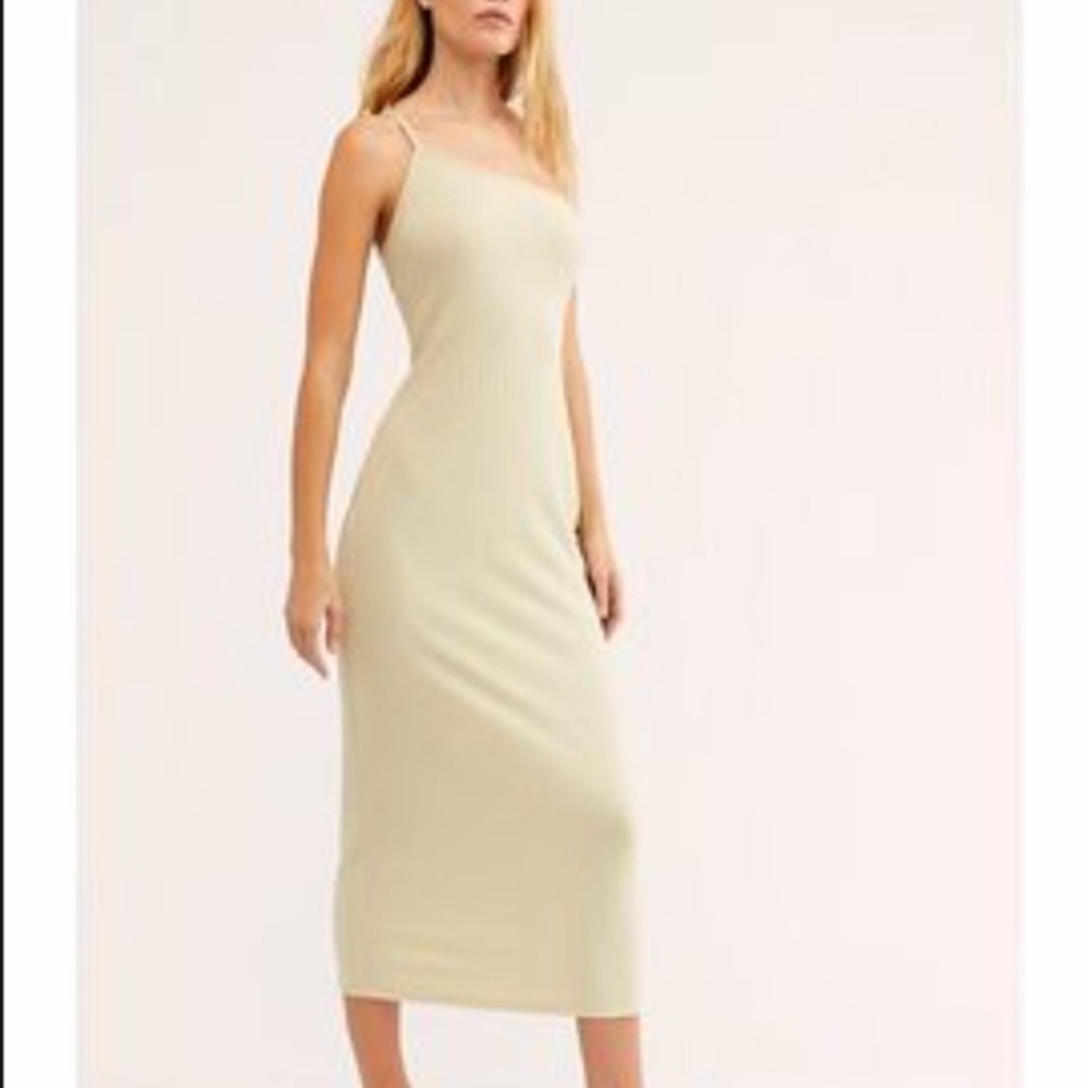 Free People Sand Luna Ribbed Midi Dress